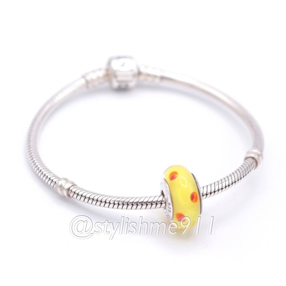 Authentic PANDORA Yellow Orange Polka Dots Glass Murano -  790623 - Picture 5 of 9